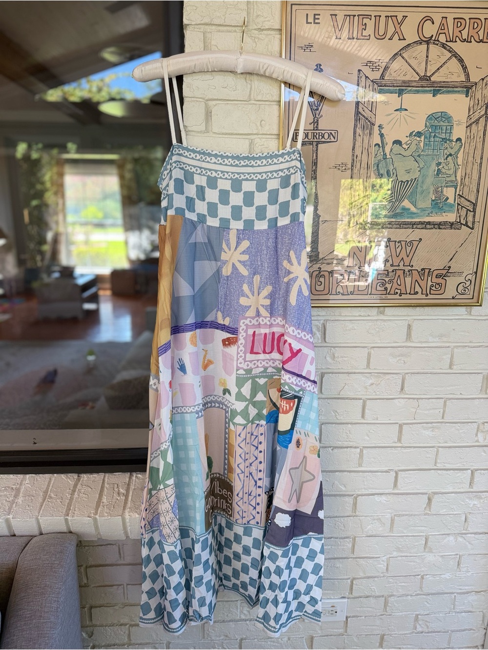Whimsical Patchwork Graphic Cami Midi Sundress S